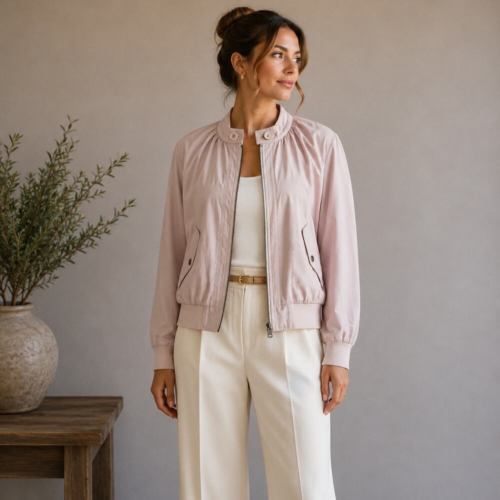 Free People Blush Pink Midnight Bomber Zip Jacket Small